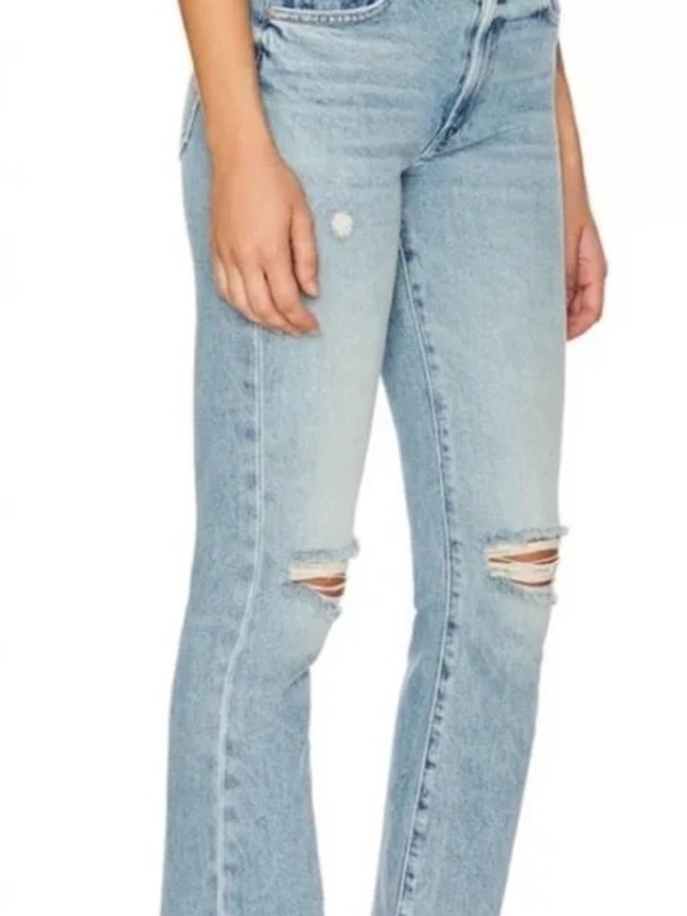 MOTHER Light Blue Distressed Ankle Crop Jeans